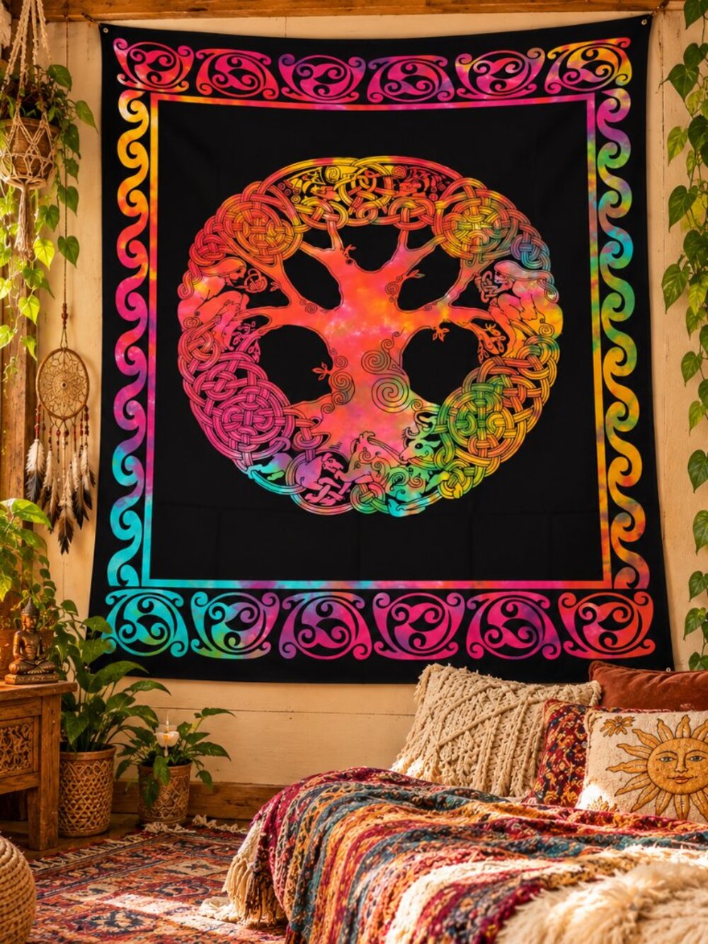 NWT Cotton Black Celtic Tree of Life Tapestry